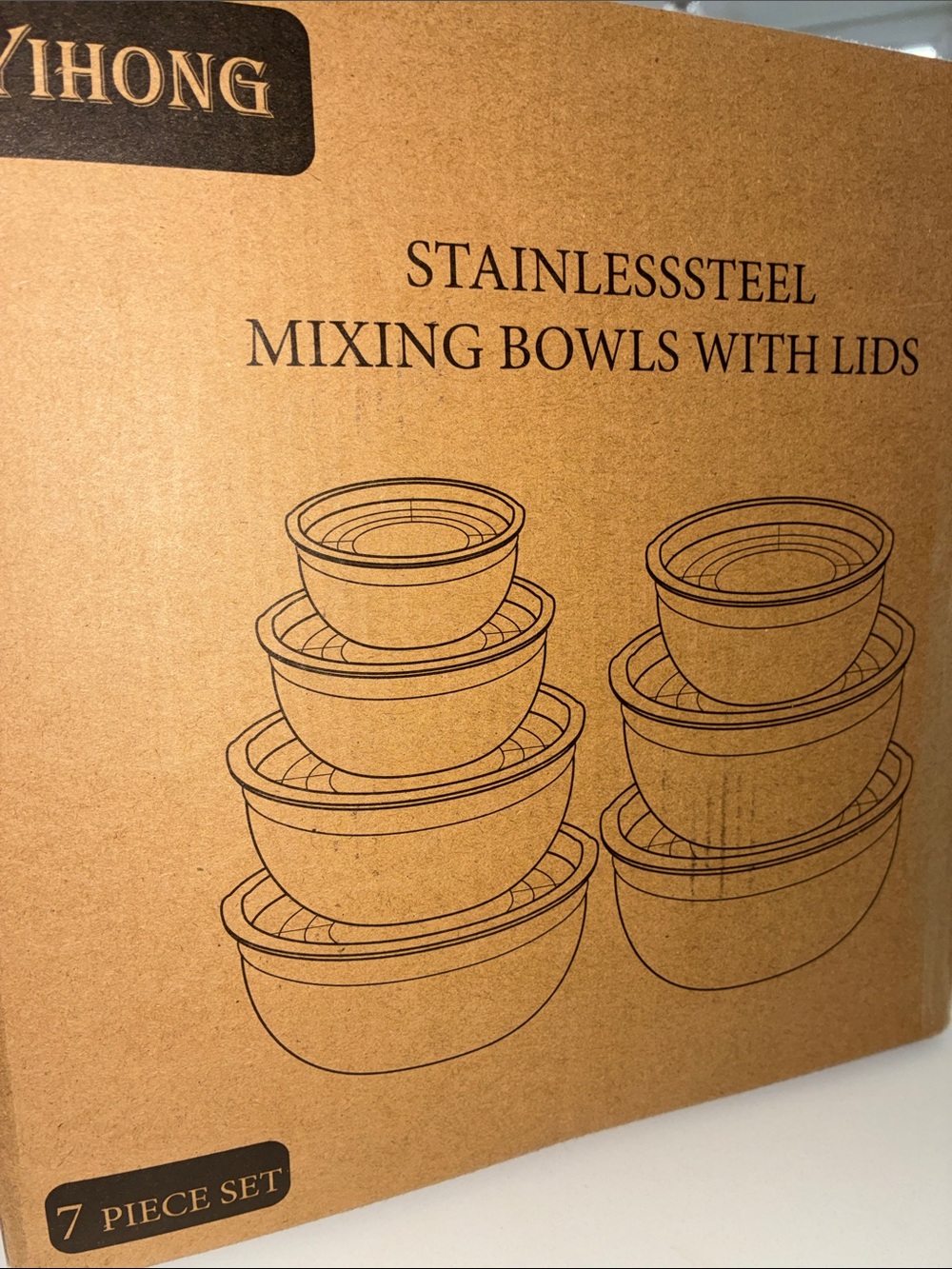 YIHONG NEW Stainless Steel Mixing Bowls with Lids - 7 Piece Set - In Brown Box